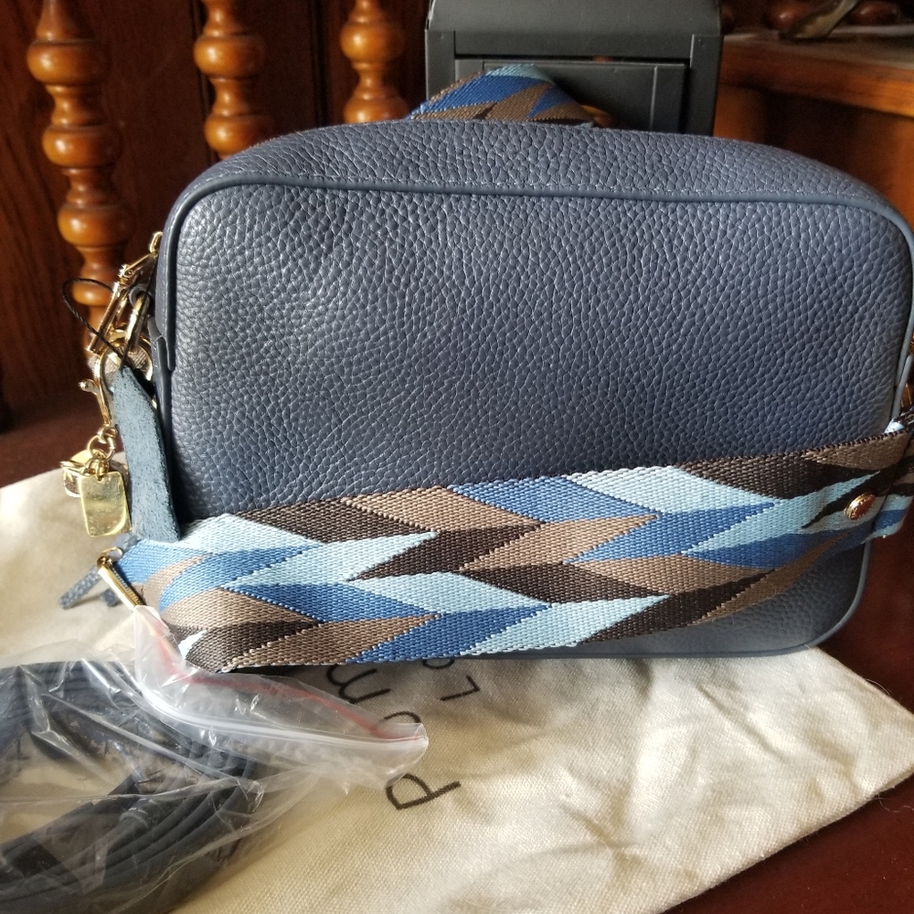 Pom pom London city  blue  leather purse